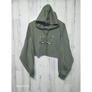 Peanuts Aeropostle Green Woodstock Crop Long Sleeve Hoodie Size Large